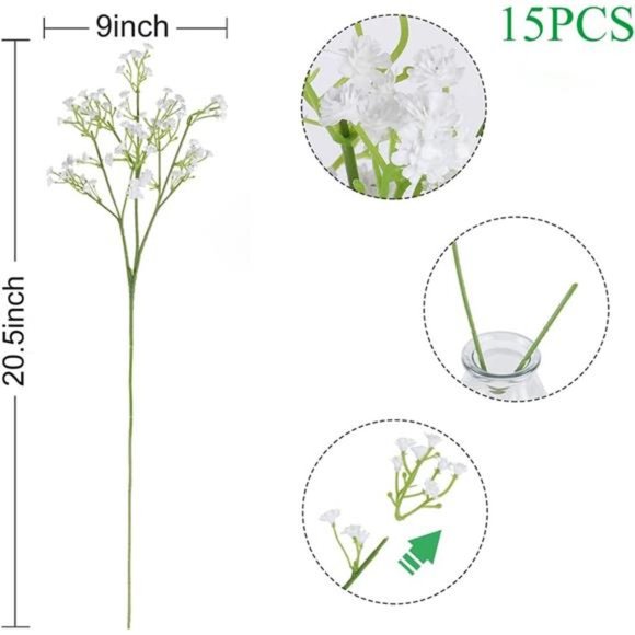 Artificial Flowers White Gypsophila Bouquets 15pcs Real Touch Flowers Wedding - Picture 3 of 6